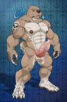 abs anthro balls biceps canid canine canis claws domestic_dog genitals hi_res knot logan_(narram) male mammal muscular muscular_anthro muscular_male narram pawpads pecs penis pit_bull scar scars_all_over solo tattoo vein veiny_penis
