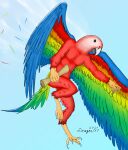 absurd_res anthro avian bird dragon171 feathers flying hi_res male paper parrot solo tail wings