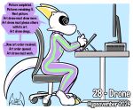 2024 4_fingers abstract_background anthro art_tablet biped black_text blue_background bodysuit brainwashing chair clothed clothing collar computer dialogue digital_media_(artwork) dragon drawing drone electronics english_text fingers furniture glistening green_clothing green_skinsuit hi_res horn hypnosis hypnovember latex male mind_control mythological_creature mythological_scalie mythology power_symbol purple_clothing purple_collar purple_skinsuit purple_speech_bubble scalie signature simple_background skinsuit solo soul-silver-dragon soul-silver-dragon_(character) speech_bubble spiral swivel_chair text tight_clothing toony yellow_horn