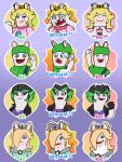 2025 absurd_res anthro artist_logo bent_arm black_clothing black_handwear black_jacket black_mittens black_topwear blue_clothing blue_ear_piercing blue_eyes blue_overalls bodily_fluids breasts buckteeth cleavage closed_frown closed_smile clothed clothed_anthro clothed_female clothed_male clothing crossover crown digital_drawing_(artwork) digital_media_(artwork) dress ear_piercing edge_(mario_plus_rabbids) english_description english_text expressions eyebrow_through_hair eyebrows eyelashes eyes_closed eyeshadow female female_anthro fist flat_colors frown fur gem gesture gradient_background green_clothing green_eyebrows green_hair green_hat green_headwear green_shirt green_topwear group hair hair_over_eye half-closed_eyes hand_pawpads hands_on_own_face handwear happy hat headgear headwear heart_gesture hi_res jacket lagomorph logo long_ears long_hair makeup male male_anthro mammal mario_bros mario_party mario_party_superstars mario_plus_rabbids_kingdom_battle mario_plus_rabbids_sparks_of_hope mitten_hands mittens mouth_closed multicolored_body multicolored_hair narrowed_eyes nervous nervous_sweat nintendo noseless open_clothing open_jacket open_mouth open_smile open_topwear overalls pawpads piercing pink_clothing pink_shirt pink_topwear purple_background purple_clothing purple_eyeshadow purple_shirt purple_topwear rabbid rabbid_luigi rabbid_peach rabbid_rosalina raised_fist raised_hand raving_rabbids rayman_(series) red_tongue sapphire_(gem) sharp_teeth shirt shocked simple_background skywater smile smiling_at_viewer smug_grin spiky_hair star_ear_ring surprised_expression sweat tan_body tan_eyelids tan_inner_ear tan_pawpads tan_skin teal_clothing teal_dress teeth text thick_eyebrows thin_eyebrows tongue topwear torn_clothing torn_shirt torn_topwear translucent translucent_hair two_tone_body two_tone_hair ubisoft white_body white_fur