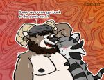 anthro armpit_sniffing beard blush blush_lines bodily_fluids bovid caprine carl_hendricks dialogue duo echo_(game) echo_(series) echo_project facial_hair male male/male mammal moobs nude raised_arms sebboh sheep sniffing sweat