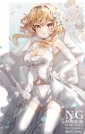  &gt;_&lt; 2girls :/ alternate_costume bare_shoulders basket blonde_hair blush breasts cleavage closed_mouth clothing_request commentary_request dress elbow_gloves flower garter_straps genshin_impact gloves hair_between_eyes hair_flower hair_ornament hand_on_own_hip highres holding holding_basket ichiyume_ichiyu looking_at_viewer lumine_(genshin_impact) medium_breasts midriff multiple_girls navel open_mouth paimon_(genshin_impact) panties short_hair_with_long_locks thighhighs twitter_username underwear veil white_dress white_flower white_garter_straps white_gloves white_panties white_thighhighs white_veil wicker_basket yellow_eyes 