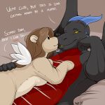  2019 bed bedroom dragon drake_(zurg_101) duo echo_(nightfaux) female horn kissing lying male male/female nightfaux plushie smile sphinx tentacle_monster tentacles wings 
