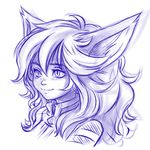  2017 big_ears clothed clothing female humanoid league_of_legends lulu_(lol) monochrome plagueofgripes pointy_ears purple_and_white simple_background smile solo video_games white_background yordle 