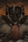 ambiguous_gender anthro big_breasts big_claws bodily_fluids breast_grab breast_play breast_squish breasts bust_portrait claws cropped_ears duo facial_piercing fangs fellatio female fluid_on_breasts genital_fluids genitals hand_on_breast hi_res humanoid_genitalia humanoid_penis hyena lamanstin leaking_precum long_nails looking_at_viewer male male/female mammal markings natural_colors nipple_piercing nipples oral penile penis piercing portrait precum scar sex spots spotted_hyena spotted_markings squish sucking teeth titfuck tusks wet
