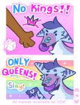 blue_body blue_fur canid canine comic crown dialogue english_text fox fur headgear hi_res humor lgbt lgbt_pride luckfoxo33 male mammal meme painted_claws pink_background pride_colors protest protest_art rainbow_flag rainbow_pride_flag rainbow_symbol shitpost silly simple_background sparkles speech_bubble text tolng