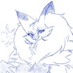  2017 blue_and_white cute_fangs delphox female looking_at_viewer monochrome nintendo plagueofgripes pok&eacute;mon simple_background smile solo video_games white_background 
