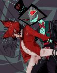 alastor_(hazbin_hotel) anal arms_held_back asphyxiation balls bdsm bite biting_lip biting_own_lip bodily_fluids bondage bottomless bound choking clothed clothing cum cum_on_penis deer demon duo ejaculation electricity electronics electrostimulation erection for_a_head genital_fluids genitals hair hand_on_arm hand_on_neck hands_behind_back hands_tied hazbin_hotel hi_res humanoid karakk legs_tied looking_at_another looking_at_partner looking_down looking_pleasured male male/male mammal noose object_head penis raised_leg red_eyes red_hair rope screen screen_face screen_head self_bite sex shaking sharp_teeth smile smooth_skin stand_and_carry_position standing standing_sex teeth television thrusting trembling tv_head unbuttoned unzipped vox_(hazbin_hotel) wire zipper