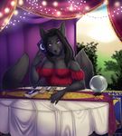  anthro canine card clothed clothing female fortune_telling fur hair looking_at_viewer mammal shariea sitting smile solo tarot tarot_card 