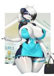 2025 anthro areola big_breasts black_areola black_highlights blue_body blue_clothing blue_dress blue_fur breasts clothed clothing collar dress ear_piercing ear_ring female fur generation_7_pokemon hair hi_res highlights_(coloring) huge_breasts legband lycanroc maned_kitsune midnight_lycanroc multicolored_body multicolored_fur multicolored_hair nintendo nipple_outline piercing pink_eyes pokemon pokemon_(species) purse ring_piercing shiny_pokemon skimpy solo tail thick_thighs thighband two_tone_body two_tone_fur two_tone_hair white_body white_fur white_hair wide_hips