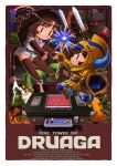  1girl 2boys 2others arcade_cabinet armor armored_boots artist_name beard belt bevor black_armor black_eyes black_hair black_knight_(druaga) blue_horns boots border breastplate brown_belt brown_boots brown_gloves brown_hair circlet closed_mouth cloud commentary copyright_name creature door dress druaga_no_tou elbow_gloves electricity english_text facial_hair fake_horns faulds fingerless_gloves fingernails fire full_beard game_screenshot_inset gauntlets gilgamesh_(druaga) gloves glowing green_hat green_slime_(druaga) hands_up hat hat_over_eyes helmet highres holding holding_shield holding_staff holding_sword holding_weapon horned_helmet horns index_finger_raised jewelry kainan key ki_(druaga) knight long_beard long_hair long_nose magic multiple_boys multiple_others necklace nose roper sharp_fingernails sheath sheathed shield short_dress short_hair sky slime_(creature) smile sorcerer_(druaga) staff standing sword tentacles thigh_boots tower treasure_chest tree weapon white_border white_dress white_eyes white_hair winged_boots wizard wizard_hat yellow_armor yellow_eyes |_| 