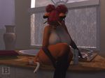  2017 3d_(artwork) antennae anthro bathtub big_breasts black_fur black_nose blx24 breasts canine digital_media_(artwork) female fox fur hair hi_res inside mammal nude orange_fur red_hair short_hair sitting solo thick_thighs towel vase window 