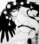  1girl absurdres adapted_costume artist_logo artist_name ass black_eyes breasts collared_shirt earrings feather_hair feathered_wings feathers geta hair_between_eyes hat highres jewelry large_breasts logo looking_down messy_hair monochrome nail_polish pleated_skirt pointy_ears pom_pom_(clothes) puffy_short_sleeves puffy_sleeves shameimaru_aya shirt shoes short_hair short_sleeves simple_background sketch skirt smile socks tengu tengu-geta tokin_hat touhou traditional_media white_background whoru wings 