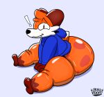 1:1 2024 :3 anthro balls barefoot bent_over big_butt black_eyes black_nose blue_clothing blue_hoodie blue_topwear blush bodily_fluids bottomless bottomless_anthro bottomless_male bottomwear brown_body brown_ears brown_fur bubble_butt butt canid canine canis checkered checkered_background clothed clothing colored curvy_figure digital_drawing_(artwork) digital_media_(artwork) exclamation_point exposed_butt fangs feet fingers fox full-length_portrait fur genitals glistening glistening_balls glistening_body glistening_butt glistening_genitalia grey_background hair half-closed_eyes head_tuft hi_res hoodie hoodie_only huge_butt hyper hyper_butt jaeblorocks looking_at_viewer looking_back male mammal mostly_nude mostly_nude_anthro mostly_nude_male multicolored_body multicolored_fur narrowed_eyes orange_body orange_fur orange_hair orange_tail partially_clothed pattern_background paws pixel_(artwork) portrait pose pupils red_fox shaded sharp_teeth simple_background slightly_chubby slit_pupils smile smug solo soups_(superiorfox) surprised_expression sweat tail teeth thick_thighs toony topwear topwear_only true_fox tuft two_tone_body two_tone_fur two_tone_tail voluptuous voluptuous_male white_background white_body white_fur white_sclera white_tail