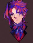  brown_background earrings jewelry jojo_no_kimyou_na_bouken kakyouin_noriaki looking_away male_focus necktie neseru_(cusisi) purple_eyes red_hair solo 