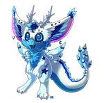  2016 alpha_channel ambiguous_gender angel_dragon antlers big_ears blue_eyes blue_fur chibi chibity claws cool_colors cute dragon dutch_angel_dragon feathers fur furred_dragon hi_res horn inner_ear_fluff semi-anthro simple_background solo toe_claws transparent_background white_fur wings 