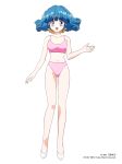  1990s_(style) 1girl aqua_hair bikini facing_viewer full_body highres looking_at_viewer medium_hair navel non-web_source official_alternate_costume official_art open_mouth pink_bikini police retro_artstyle rolfee shoes simple_background solo swimsuit tadano_kazuko tonari_no_princess_rolfee white_background white_shoes 
