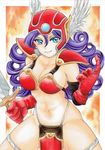  armor bikini_armor blue_eyes breasts cleavage dragon_quest dragon_quest_iii gloves helmet highres inunekochan large_breasts long_hair red_armor soldier_(dq3) solo winged_helmet 