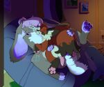 anthro balls bean_bag big_ears cj_(snekinabox) duo fan_character feral feral_penetrated floraltrash generation_8_pokemon genitals hair heart_eyes heart_symbol knot lagomorph leporid lgbt_pride looking_pleasured mammal mocha_(floraltrash) nickit nintendo nonbinary_(lore) nude pawpads paws penetration pink_hair pokemon pokemon_(species) pride_colors rabbit sex size_difference tail tail_fetish tail_play tail_sex