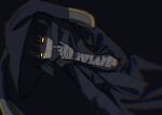  1girl ajirogasa bandaged_arm bandages black_background black_hair conical_hat grey_scarf hand_wraps hat heishou_pack-mao_branch_(identity)_(project_moon) highres limbus_company looking_at_viewer project_moon rice_hat ryoshu_(project_moon) scarf short_hair simple_background solo standing upper_body xxed_h yellow_eyes 
