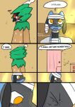 2025 8_panel_comic ambiguous_gender anthro bandage beak bed biped black_text comic decidueye dialogue door door_handle doorknob duo ellipsis english_text eyes_closed furniture generation_4_pokemon generation_7_pokemon hi_res light name_drop nintendo on_bed open_mouth orange_eyes pillow pokemon pokemon_(species) pokemon_mystery_dungeon pupils question_mark red_pupils riolu sawlamander sitting sitting_on_bed sound_effects speech_bubble spike_chunsoft standing sunlight talking_to_another text white_sclera white_text yellow_eyes