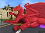 dragon erection feral genitals male mythological_creature mythological_scalie mythology penis presenting red_body red_scales scales scalie solo swanska_(artist) tail welsh_dragon wings