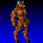  1997 abs biceps blue_background bovine cattle gradient_background hooves mammal minotaur muscular muscular_arms nude pecs penis simple_background sudonym 