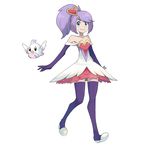  bird blue_eyes dress hair_ornament hairpin heart league_of_legends lililickme pokemon ponytail purple_hair purple_legwear quinn strapless strapless_dress thighhighs valor_(league_of_legends) 