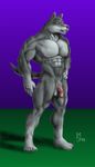  1998 abs canine circumcised grey_wolf grin mammal muscular muscular_arms muscular_legs nipples penis sudonym wolf 