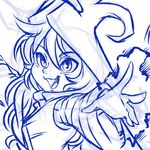  2017 blue_and_white clothed clothing female hat humanoid league_of_legends lulu_(lol) monochrome open_mouth open_smile plagueofgripes simple_background smile solo video_games white_background yordle 