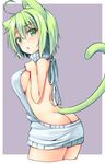  ahoge animal_ears ass backless_dress backless_outfit bangs bare_back blush breasts butt_crack cat_ears cat_tail chestnut_mouth commentary_request cowboy_shot dodome-iro_mayonnaise dress eyebrows_visible_through_hair green_eyes green_hair grey_background hair_between_eyes halterneck hand_on_own_chest hand_up large_breasts looking_at_viewer meme_attire naked_sweater no_bra no_panties original parted_lips ribbed_sweater sharon_(dodomayo) short_hair sideboob simple_background solo sweater sweater_dress tail turtleneck turtleneck_sweater virgin_killer_sweater 