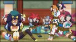  bdsm bondage bound bound_arms bound_legs bound_together collarbone elesa_(pokemon) flannery_(pokemon) gag gagged gardenia_(pokemon) highres improvised_gag jasmine_(pokemon) merinthos midriff original pokemon restrained roxanne_(pokemon) sabrina_(pokemon) skyla_(pokemon) winona_(pokemon) 