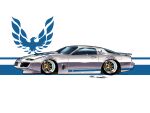  94eliasdesign car english_commentary from_side glint grey_car highres motor_vehicle muscle_car no_humans original pontiac pontiac_firebird pontiac_firebird_trans_am redesign signature spoiler_(automobile) vehicle_focus white_background 