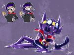 2024 ambiguous_gender black_sclera clothed clothing colored eyewear eyewear_on_head front_view generation_3_pokemon glasses glistening glistening_body gloves goggles goggles_on_head goo_drip goo_transformation handwear hi_res highlights_(coloring) hoodie horn human human_to_anthro legs_together looking_at_own_hand looking_down_at_self mammal musical_note musical_symbol nintendo on_ground pokemon pokemon_(species) prankster_(sh_in_ys) puddle purple_body purple_highlights question_mark red_eyes sableye sh_in_ys shaded side_view signature simple_background sitting sitting_on_ground smile solo species_transformation symbol topwear transformation transformation_sequence