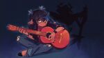 16:9 2025 anthro black_hair blue_background bottomwear bracelet clothing colored_nails dark_hair deer deltarune denim denim_bottomwear denim_clothing dess_holiday digital_media_(artwork) ear_piercing eyelashes female guitar hair hi_res highlights_(coloring) hooves jacket jeans jewelry leather leather_clothing leather_jacket leather_topwear lgbt_pride mammal musical_instrument nails new_world_deer pants piercing plucked_string_instrument pride_colors reindeer roaring_knight shadow simple_background sitting solo starridge string_instrument topwear torn_bottomwear torn_clothing torn_jeans torn_pants transgender_pride_colors undertale_(series) widescreen