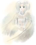 1boy 2000s_(style) armor chainmail commentary_request emblem gauntlets grey_background grey_eyes grey_hair grin knight_(ragnarok_online) looking_at_viewer male_focus pauldrons ragnarok_online sharari short_hair shoulder_armor smile solo tabard upper_body white_tabard 