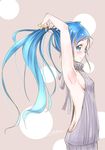  adjusting_hair alternate_costume armpits arms_up backless_dress backless_outfit bangs bare_back blue_eyes blue_hair breasts commentary_request dress from_side gradient_hair halterneck kantai_collection long_hair looking_at_viewer meme_attire multicolored_hair naked_sweater ribbed_sweater samidare_(kantai_collection) sideboob small_breasts smile solo sweater sweater_dress swept_bangs turtleneck turtleneck_sweater tying_hair upper_body very_long_hair virgin_killer_sweater yokoshima_(euphoria) 