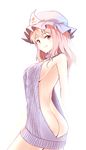  backless_dress backless_outfit bare_back breasts butt_crack cowboy_shot dress halterneck hat highres large_breasts meme_attire minust mob_cap naked_sweater pink_eyes pink_hair ribbed_sweater saigyouji_yuyuko short_hair sideboob sketch smile solo sweater sweater_dress touhou triangular_headpiece turtleneck turtleneck_sweater virgin_killer_sweater 