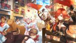  6+boys 6+girls absurdres alternate_costume black_bodysuit bodysuit breasts cleavage cow cow_girl cow_horns cow_tail genshin_impact highres horns iansan_(genshin_impact) large_breasts long_hair mavuika_(genshin_impact) multiple_boys multiple_girls official_art orange_eyes orange_hair red_eyes red_hair suitchi_(gn4othi61) tail varesa_(genshin_impact) 
