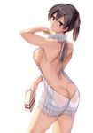  alternate_costume ass backless_dress backless_outfit bare_back breasts brown_hair butt_crack cowboy_shot dress halterneck kaga_(kantai_collection) kantai_collection large_breasts looking_back meme_attire naked_sweater no_bra no_panties ribbed_sweater satou_daiji side_ponytail sideboob solo sweater sweater_dress turtleneck turtleneck_sweater virgin_killer_sweater 