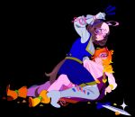  20years 2girls arm_up black_background blonde_hair blue_eyes blue_skirt blue_vest breasts brown_hair closed_mouth clothes_grab collar_grab crown ears_down emphasis_lines epaulettes gloves green_eyes hair_between_eyes hair_ribbon high_heels highres horse_girl horse_tail kneeling long_sleeves looking_at_viewer looking_back lying medium_breasts meisho_doto_(umamusume) mini_crown multicolored_hair multiple_girls neckwear_grab no_mouth on_back on_grass ribbon sanpaku shirt shirt_grab shoes short_hair shorts simple_background skirt smile straddling sword t.m._opera_o_(umamusume) tail tears umamusume vest weapon white_gloves white_hair white_shirt white_shoes wide-eyed yellow_shorts 