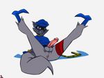  anthro anus balls bottomless butt circumcised clothed clothing crazedg erection fur grin humanoid_penis legs_up looking_at_viewer lying male mammal naughty_face on_back penis perineum pinup pose presenting raccoon reclining signature sly_cooper sly_cooper_(series) solo spread_legs spreading video_games 