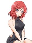  backless_dress backless_outfit between_legs black_sweater blush breasts dress embarrassed halterneck hand_between_legs highres love_live! love_live!_school_idol_project medium_breasts meme_attire nishikino_maki purple_eyes red_hair ribbed_sweater shogo_(4274732) short_hair simple_background sitting sketch solo sweater sweater_dress turtleneck turtleneck_sweater virgin_killer_sweater wavy_mouth white_background 
