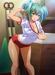  1girl breasts dark_skin green_eyes green_hair ikkitousen large_breasts ryofu_housen solo standing 