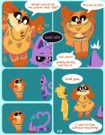 2024 absurd_res anthro biped blood blue_background bodily_fluids canid canine canis catnap_(poppy_playtime) cheek_tuft comic dialogue digital_media_(artwork) dogday_(poppy_playtime) domestic_cat domestic_dog english_text facial_tuft felid feline felis fur gesture group hi_res hydrabb kickinchicken leg_markings male male/male mammal markings midriff mob_entertainment navel nosebleed poppy_playtime purple_body purple_fur purple_tail simple_background smiling_critters socks_(marking) speech_bubble standing tail tail_gesture tail_heart talking_to_another text trio tuft