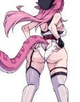  1girl absurdres adjusting_clothes adjusting_shorts animal_ears artist_name ass back bare_shoulders beret black_garter_straps black_gloves black_hat breasts commentary english_commentary from_behind garter_straps gloves half_gloves hat highres hololive hololive_english jewelry jrpulse large_breasts long_hair panther_ears panther_girl panther_tail pink_hair raora_panthera raora_panthera_(1st_costume) ring shirt shorts shoulder_blades simple_background single_glove single_half_glove solo tail thigh_strap thighhighs thighs virtual_youtuber white_background white_shirt white_shorts white_thighhighs 