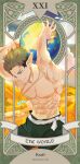 abs biceps card clothed clothing cloud earth elf frieren_beyond_journey&#039;s_end green_hair hair hi_res humanoid humanoid_pointy_ears jewelry kraft_(frieren) male muscular necklace nipples obliques pecs planet pointy_ears solo tarot tarot_card topless wheat