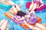  5girls animal_ears barefoot bikini black_one-piece_swimsuit breasts cleavage commentary covered_navel cow_ears cow_girl cow_horns day efreezerarts eimi_isami english_commentary feet foot_focus green_nails head_out_of_frame highres hikanari_hina horns large_breasts legs long_hair looking_at_viewer mole mole_under_mouth multiple_girls muu_muyu nail_polish one-piece_swimsuit paid_reward_available phase_connect phase_euphoria pink_eyes pool purple_hair purple_nails red_nails runie_ruse saya_sairroxs school_swimsuit small_breasts smile soaking_feet soles swimsuit tail toenail_polish toenails toes very_long_hair virtual_youtuber white_nails 