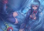  blue_eyes blue_hair cleavage_cutout fantasy_earth_zero long_hair looking_at_viewer ryouku solo thighhighs 