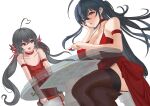  2girls absurdres ahoge ame_(3333) azur_lane bare_shoulders black_garter_straps board_game breasts center_opening choker cleavage cocktail_dress cosplay covered_nipples crossed_legs dress evening_gown flat_chest from_below garter_straps glass_table hair_between_eyes hair_ornament hand_on_own_cheek hand_on_own_face heart heart_ahoge highres huge_breasts long_hair looking_at_another looking_at_viewer mother_and_daughter multiple_girls official_alternate_costume red_choker red_dress red_eyes simple_background sitting sleeveless sleeveless_dress table taihou-chan_(azur_lane) taihou_(azur_lane) taihou_(azur_lane)_(cosplay) taihou_(forbidden_fruit)_(azur_lane) twintails very_long_hair white_background 